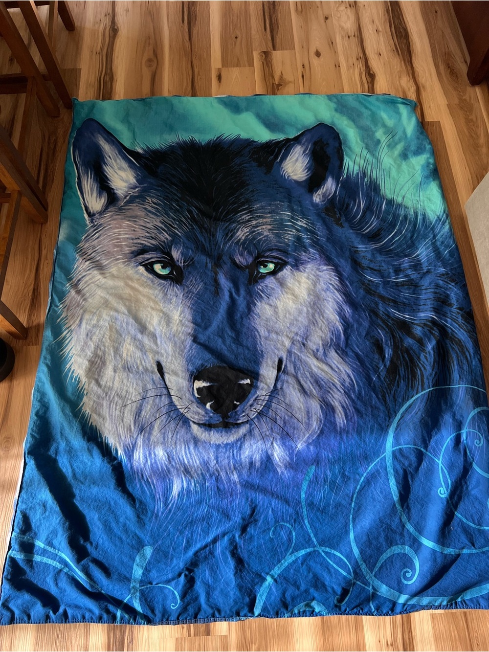Y2K Vintage Celtic Folk Art Twilight Wolf Duvet Cover 70” x 55”
